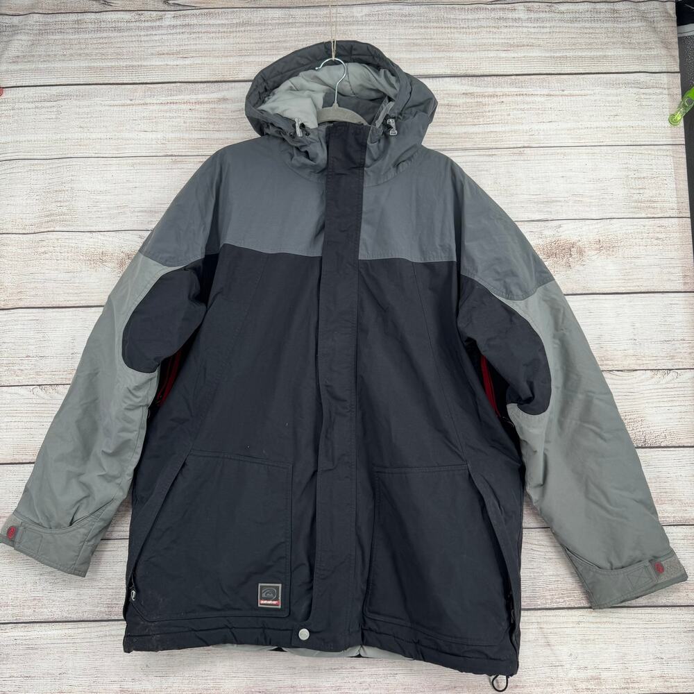 Vintage Y2K QuikSilver Snow Ski Snowboard Jacket Mens Large Gray‎ Black